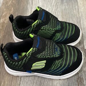 Skechers Kids Black and Lime Sneakers